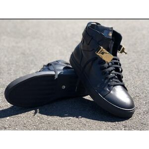 Buscemi 100mm  unisex black leather high Top Fashion Sneaker size 40 eur( 8/9/10